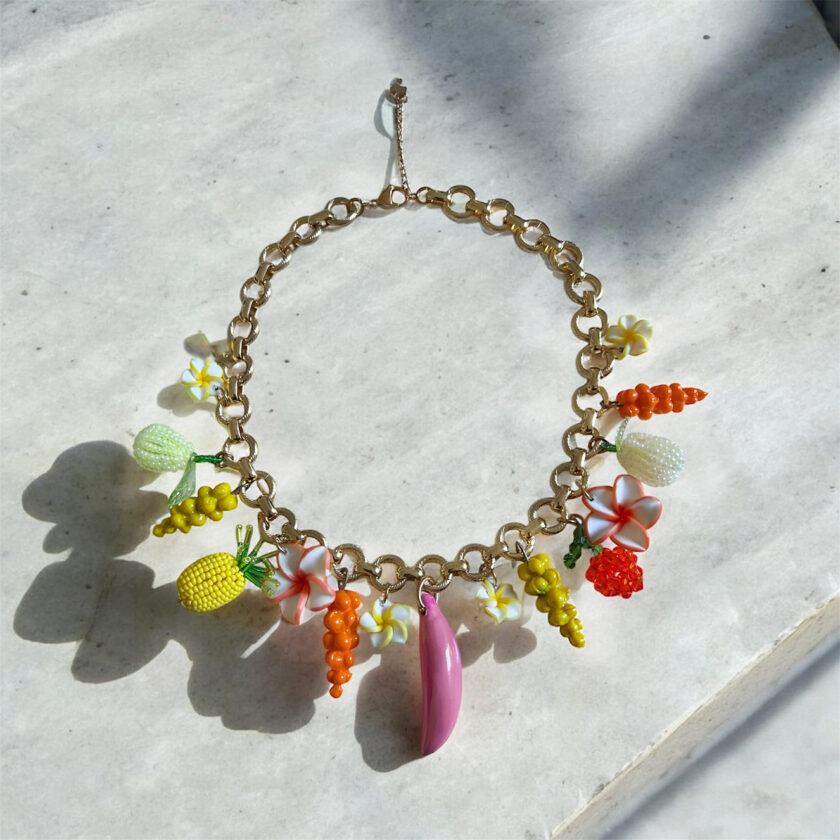 Ifigenia Loukou Necklace with Fruits and Flowers Pink Banana