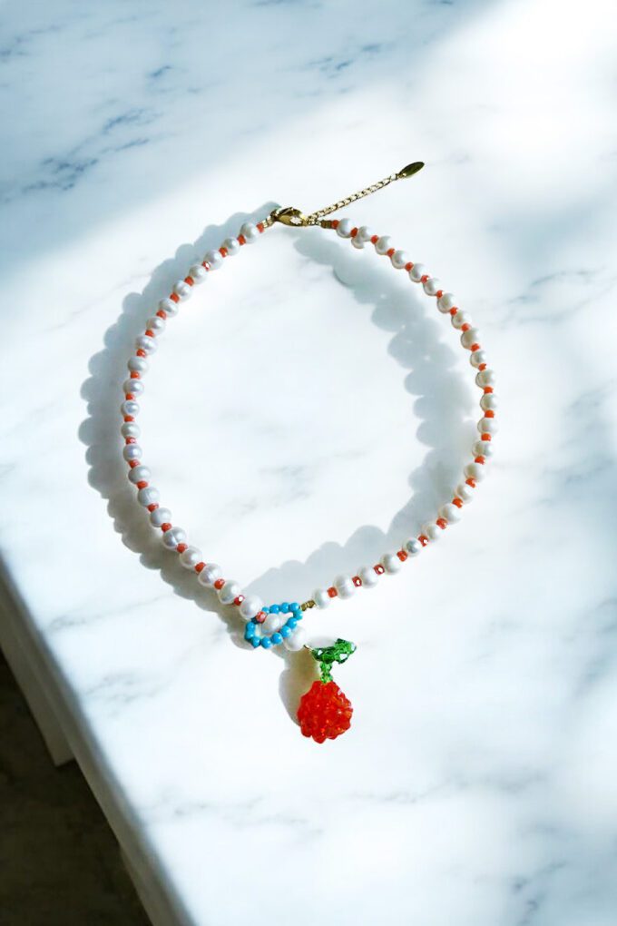 Ifigenia Loukou Pearl and Peach Pendant Necklace