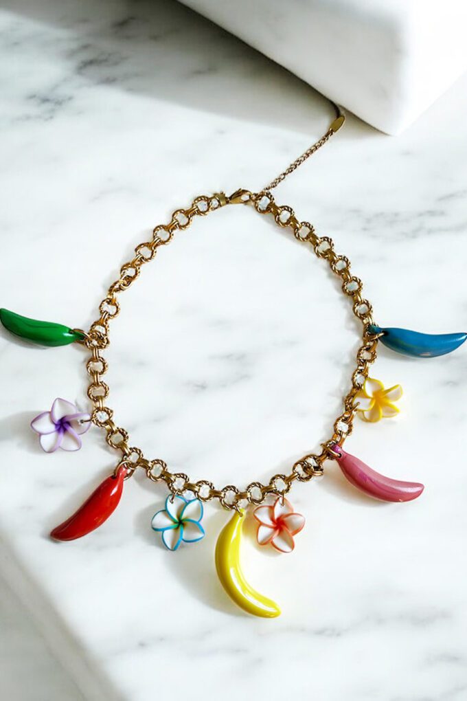 Ifigenia Loukou Necklace with Multicolored Bananas and Flowers