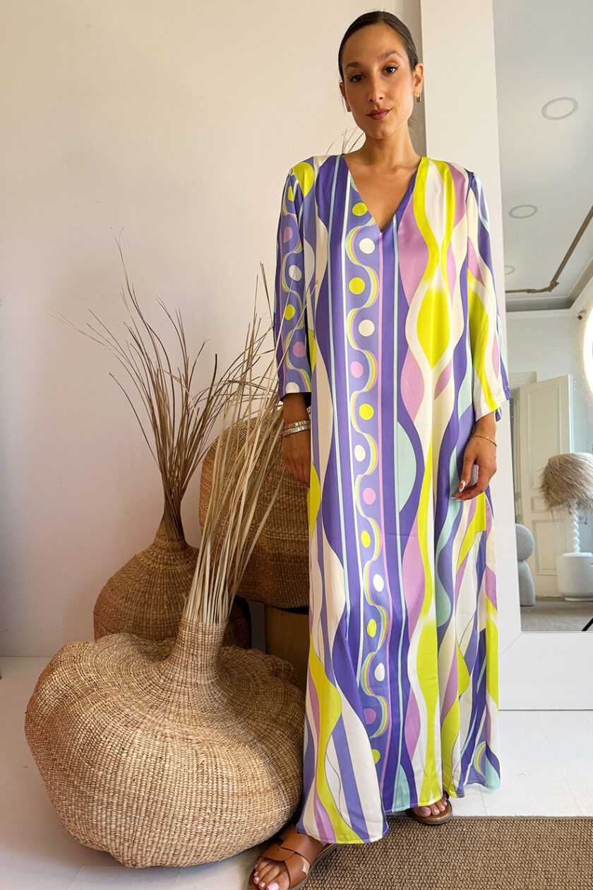 Nema Satin Kaftan Long Sleeve Lila Lime