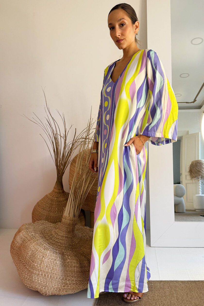 Nema Satin Kaftan Long Sleeve Lila Lime - Image 3