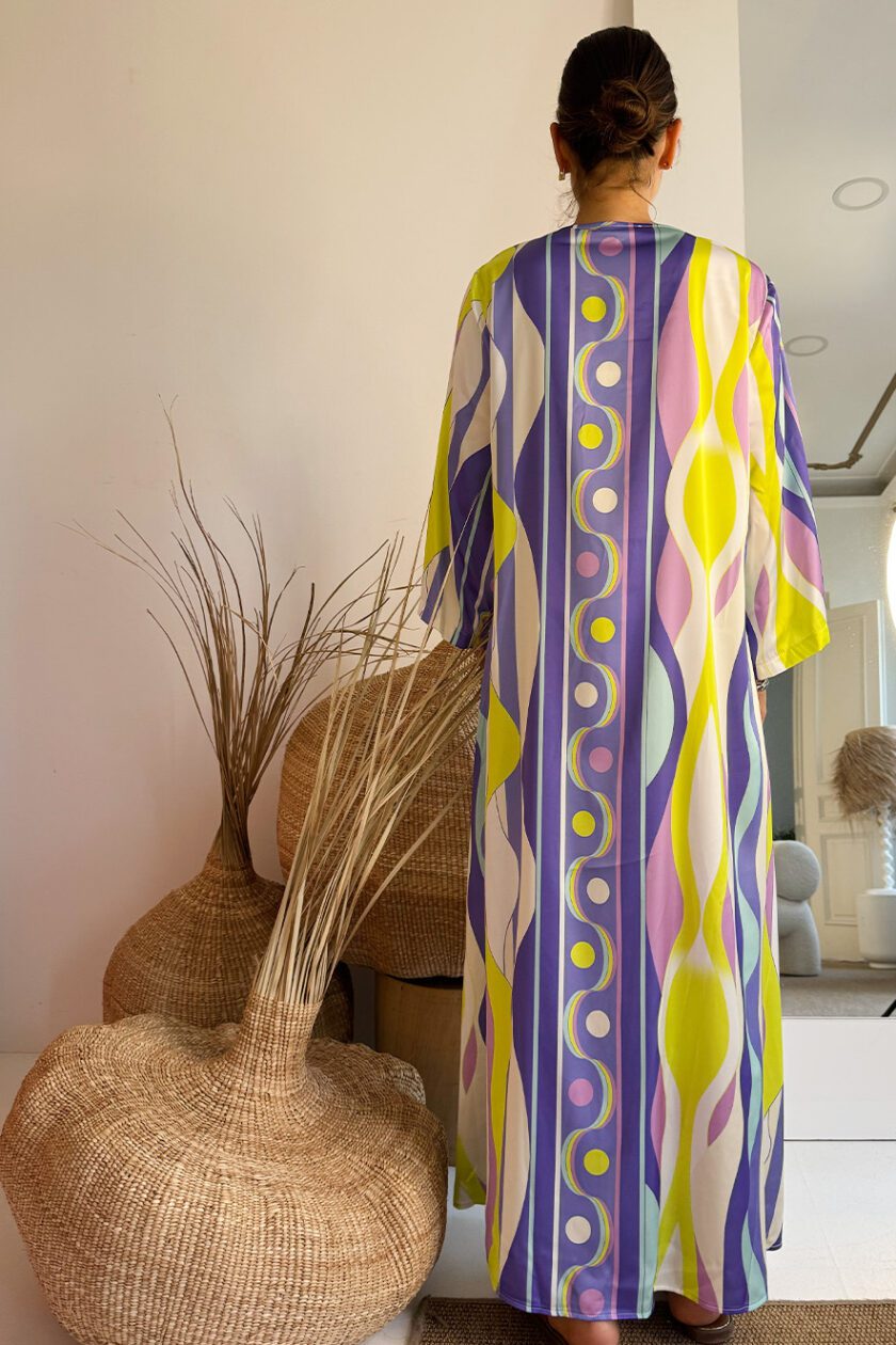 Nema Satin Kaftan Long Sleeve Lila Lime - Image 2