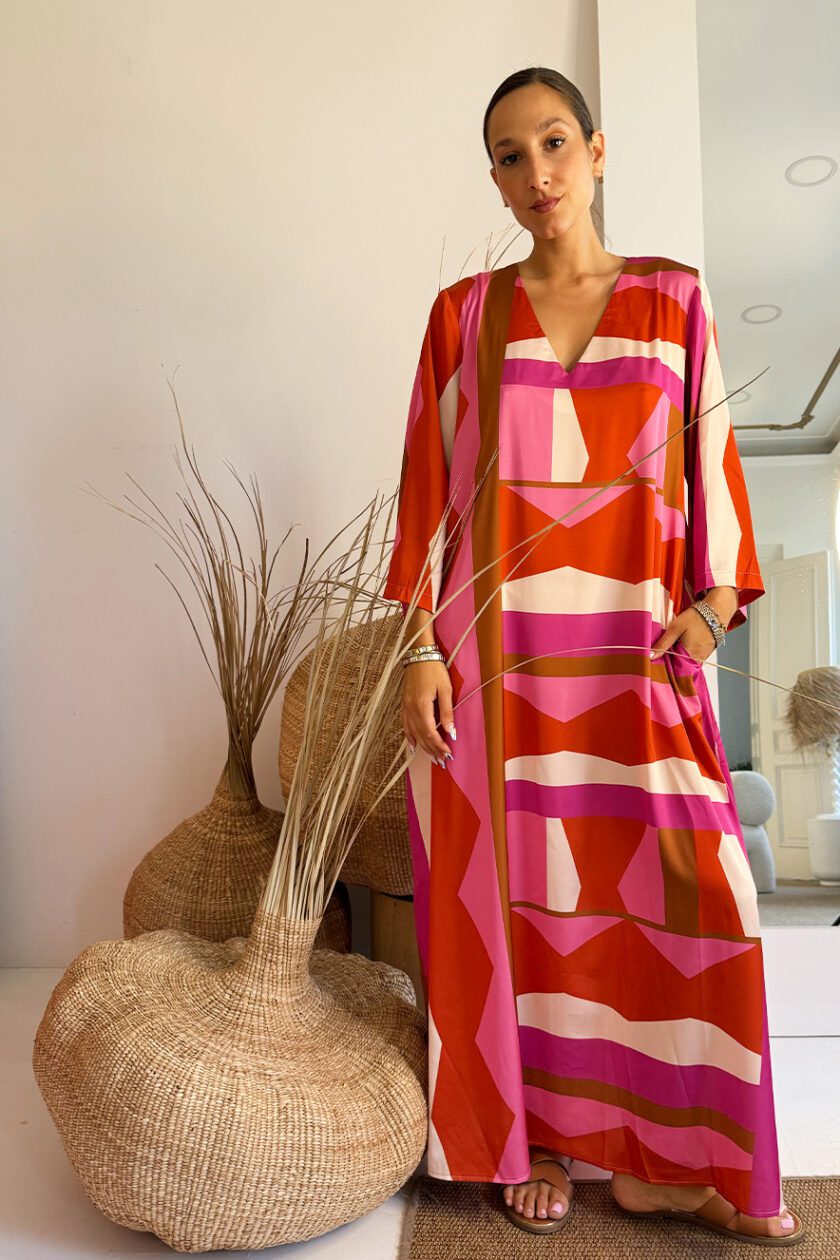 Nema Καφτάνι Σατέν Μακρύ Μανίκι Pink Brown