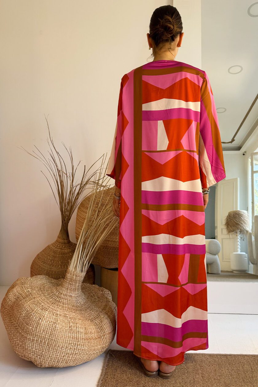 Nema Καφτάνι Σατέν Μακρύ Μανίκι Pink Brown - Image 2