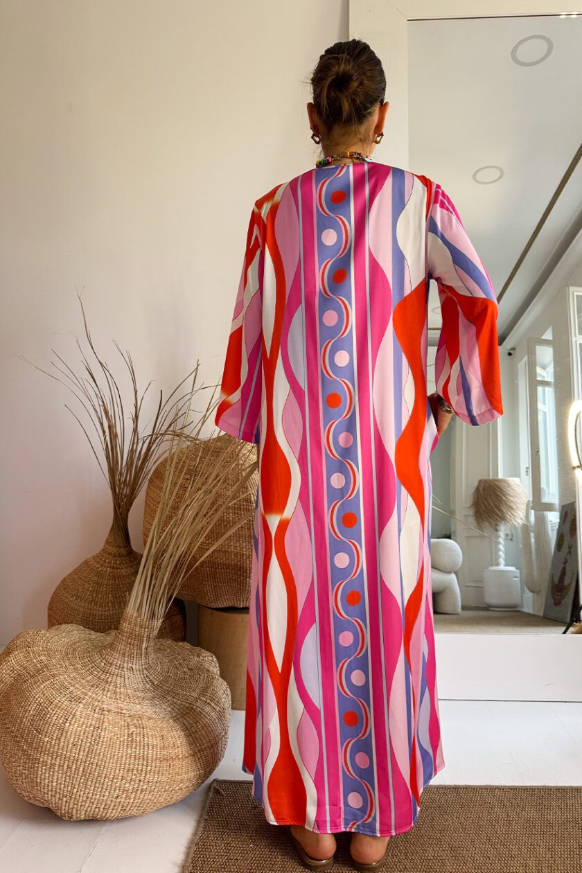 Nema Satin Kaftan Long Sleeve Pink/Purple - Image 3