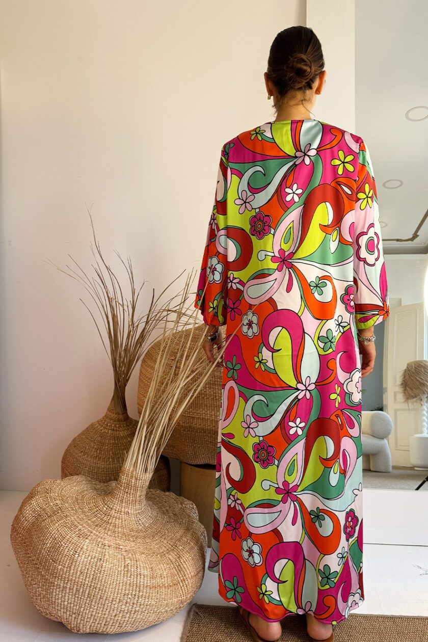Nema Satin Kaftan Long Sleeve Pink - Image 2